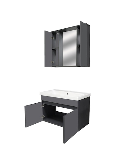 Karen Banyo Arya Banyo Dolabi Seti 80 Cm, Mat Antrasit Çok Renkli