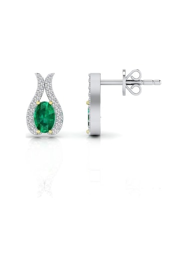 0,70 Karat Pırlantalı Zümrüt Küpe