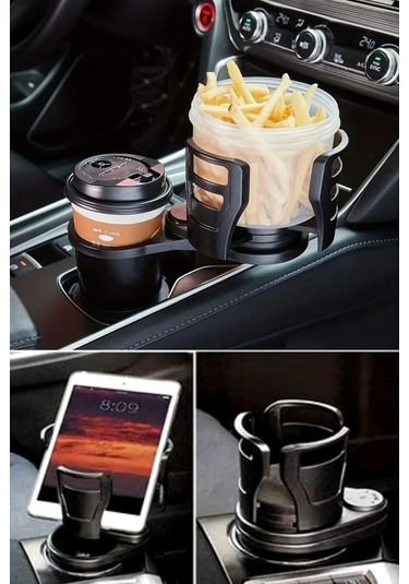 Araç İçi 360 Derece Dönen 2'li Bardaklıklı Açılarak Ayarlanabilir Bardak Tutucu Aparat Çok Renkli