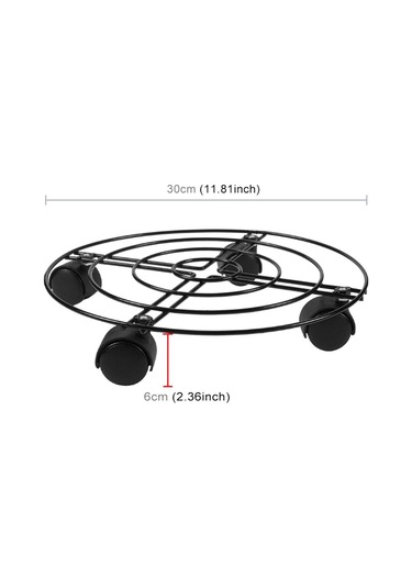 Demir Bitki Saksı Standı Evrensel Tekerlek Hareketli Yuvarlak Saksı Rafı, Çap: 30cm Siyah