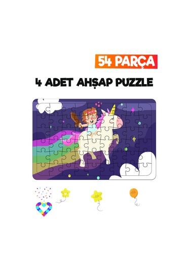 Ahşap 54 Parça 4 Adet Çocuk Puzzle-3