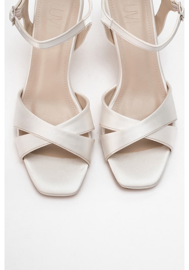 Melin Sedef Saten Çapraz Bantlı Kadın Topuklu Ayakkabı Sedef