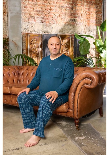 Aydoğan Erkek Emir Büyük Beden Kışlık Termal Petrol Pijama Takımı 0543 Petrol