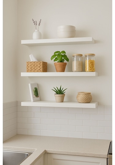 3 Adet Uçan Raf Gizli Monte Edilebilir Beyaz