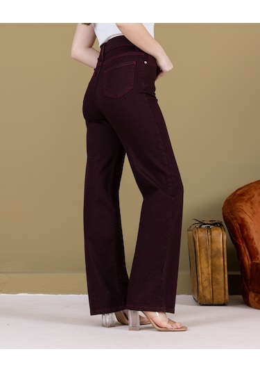 Ahmetkoccollection Kadın İspanyol Paça Pantolon Bordo Bordo
