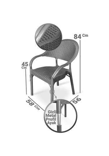 Alezy Bambu Rattan Kollu Koltuk 6 Adet Gri