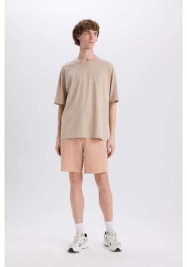 Defacto %100 Pamuk Slim Fit Dar Kesim Dar Paça Cepli Basic Düz Şort B8673ax25smbg790 Bej