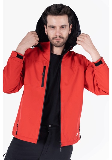 Gizli Kapüşonlu Softshell Mont Kırmızı