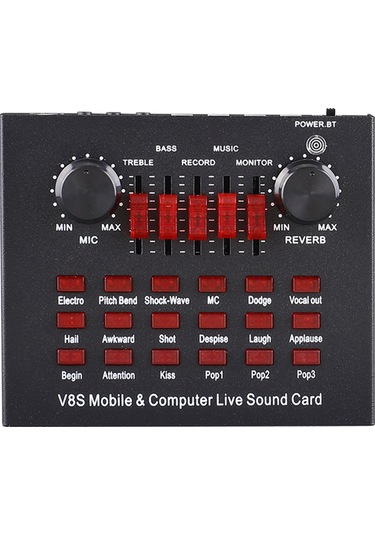 Geeksen V8s Dışarıdaki Ses Kartı, Canlı Yayın Ve Mikser Fonksiyonu, 6 Ses Modu, 12 Efekt, 1200mah Pil, Siyah
