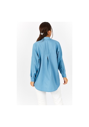 Armonika Kadın Buzmavi Oversize Uzun Basic Gömlek Arm-22y001118 Buz Mavisi