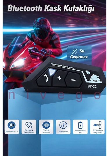 Nivego Bt22 Motorsiklet Kask Kulaklığı İnterkom İntercom Bluetooth 5.0