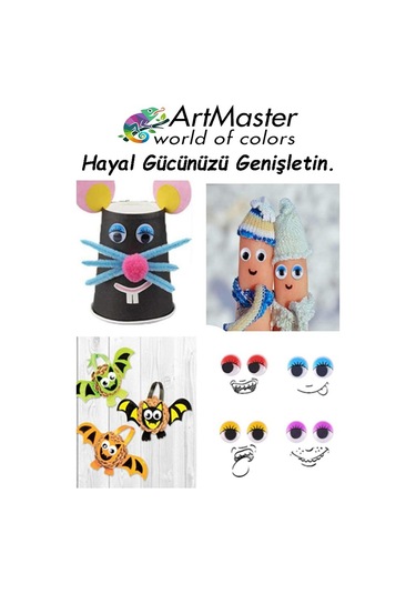 Yüz Yapım Seti Renkli Oynar Göz 12 Mm 96 Lı 1 Paket Ağız Kulak Burun Bıyık Dudak Plastik Anasınıfı Etkinlik Hobi Tasarım