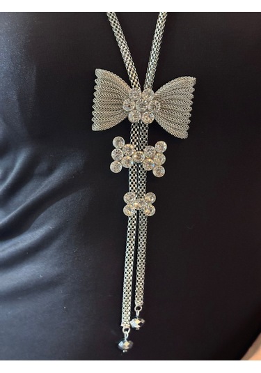 Zirkon Taş İşleme Fiyonklu Kadın Kolye 34 Cm Renkli