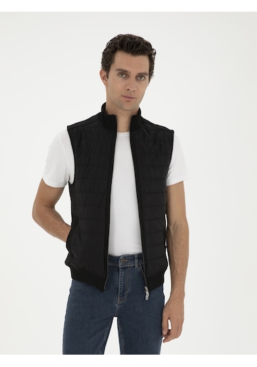Cacharel Siyah Slim Fit İnce Kapitone Mont Yelek