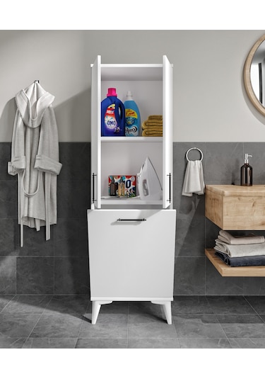 Rosepal Mobilya Aria Kirli Sepetli Banyo Dolabı Beyaz