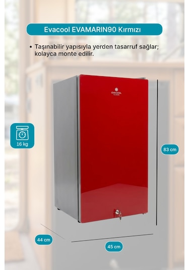 Evacool Evamarın90 Kırmızı 12/24v 85 Litre Dağ Evi Tekne Karavan Buzdolabı
