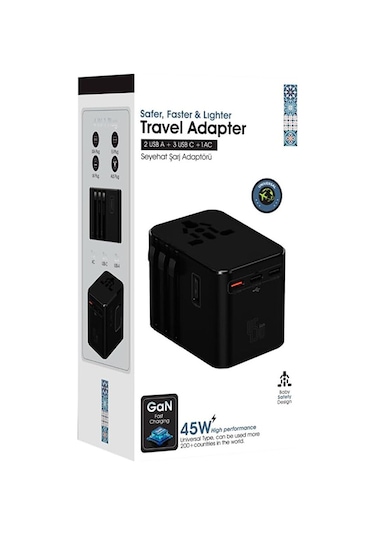 Evrensel Seyahat Şarj Adaptörü Fiş Priz Dönüştürücü Priz 45w /2xu