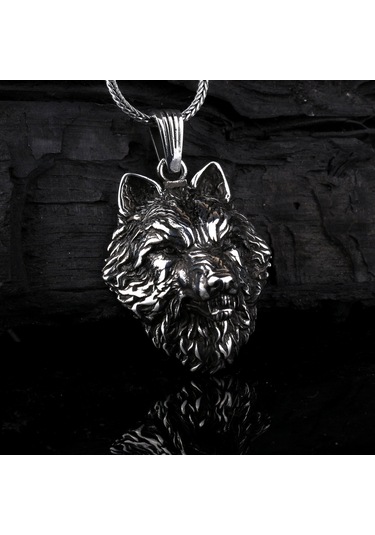 Fkgümüş 925 Ayar Gümüş Kurt Kafası Erkek Kolye 53211311