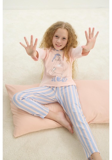 Sevim Kız Çocuk Uzun Kol Pembe Pijama Takım C4t0n7o8 001