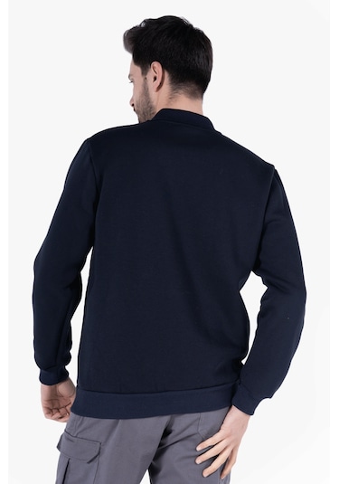 3 İplik Polo Yaka Fleto Cepli Sweatshirt Lacivert