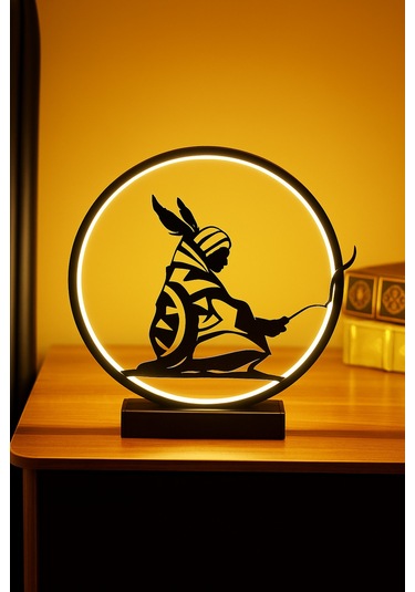 Kızılderili Figürlü Kablolu Metal Led Masa Lambası Dairesel Etnik Tasarım Gece Lambası Kızılderili