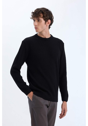 DeFacto Standart Fit Bisiklet Yaka Dokulu Triko Kazak E0811AXNSBK27