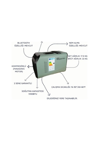 Webesten Karavan Tekne Kamp Portatif Klima 220v - 1500w-1209 Çok Renkli
