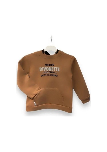 Divonette Erkek Çocuk Önü Yazılı Şardonlu Sweatshirt-15093 Kahverengi