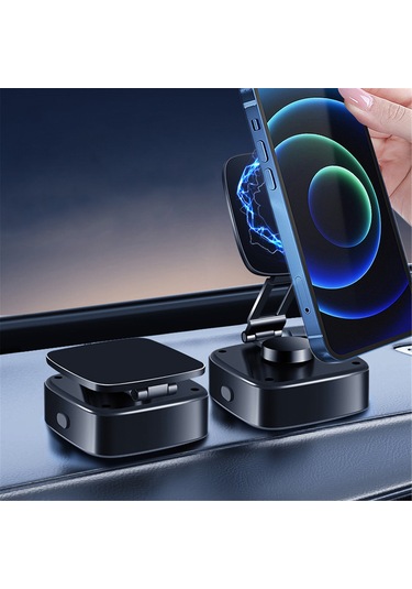 Gajeena Magsafe Uyumlu Metal Araç Telefon Tutucu - 360 Döner, Katlanabilir, Elektrikli Süspansiyon, Tüm Telefonlara Uygun Siyah