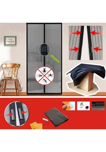 210 x 100 cm Anti Sivrisinek Manyetik Otomatik Perde - Siyah