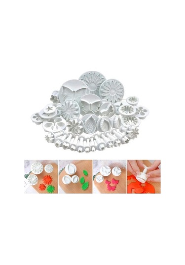 Fortunelane 33 Parça Pasta Dekorasyon Seti - Beyaz, Gıda Kalitesi Plastik, 10 Farklı Desenli Kesici Ve Damga Araçları İle Pratik Beyaz