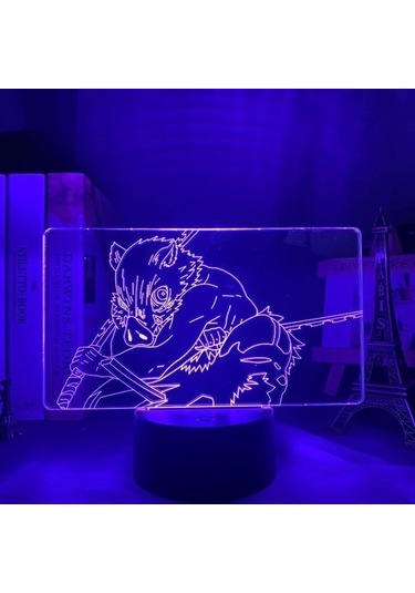 Goldenqian Manga 3d Işık Kimetsu Hiçbir Yaiba Inosuke Hashibira Yatak Odası Dekorasyon Için Gece Lambası Hediye Anime Led Lamba Demon Slayer Odası Dekor Fcr3ah Siyah