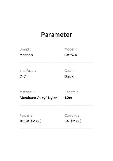 Mcdodo CA-5740 100 W Type-C To Type-C Hızlı Şarj Kablosu 1.2 M Siyah