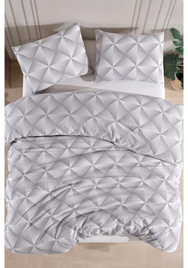 Pamuklu Çift Kişilik Nevresim Seti Nevresim Ve Yastık Kılıfı Çarşafsız Geo Beyaz