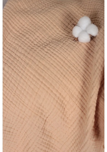 Müslin Püsküllü 4 Katlı Müslin Battaniye 90x120 Cm - Ze4katlı Bej