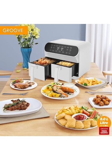 Groove MAX PLUS XXL 1800 W 4 Lt +4 Lt 8 Lt Çift Hazneli Smart Air Fryer
