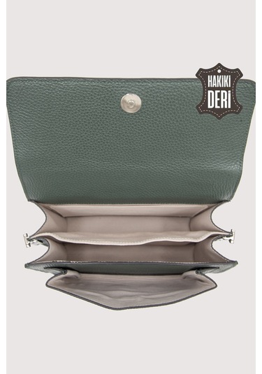Hakiki Deri Kadın El Çantası Haki Smr9022 Haki
