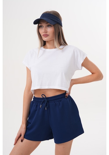 Genius Store Kadın Modal Şort Beli Lastikli Cepli Şort Modal-şort Lacivert