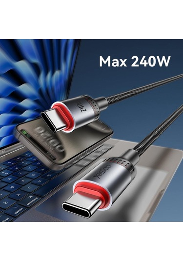 Yesido Ca185 240w Tip-c Tip-c Alüminyum Alaşımlı Veri Kablosu, Uzunluğu: 1.2m Siyah