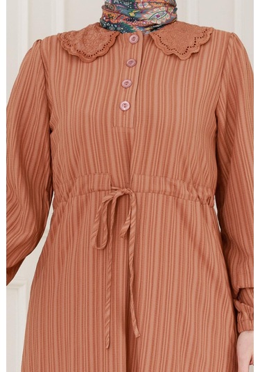 Yakası Güpür Nova Elbise-kiremit-5071 Yeşil