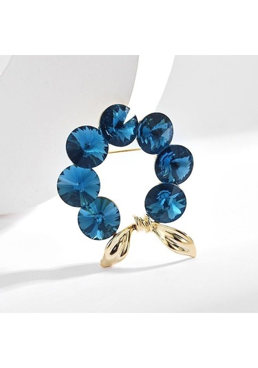 Novahub Parlak Avrupa Çiçek Fiyonk Yuvarlak Zirkon Broş Tatlı Doğal Çok Yönlü Tek Ürün Palto Takım Aksesuarları Mavi Mavi