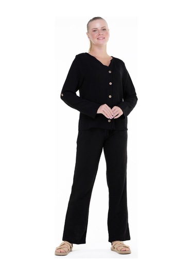 Uzun Kol Müslin Sedef Gömlek Siyah Syh-siyah Siyah