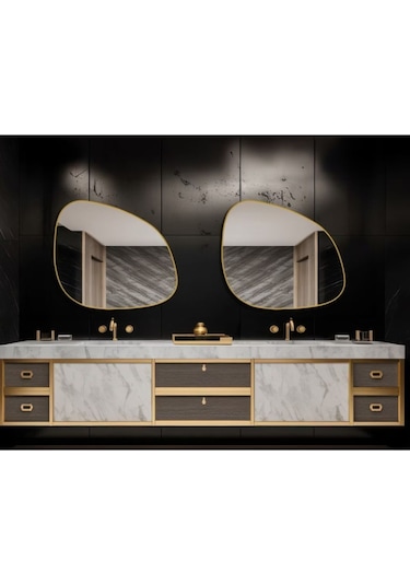 Asimetrik Ayna 75x55 Cm Konsol Aynası, Dresuar Aynası, Duvar Aynası, 1.kalite Şişecam Ayna 75 X 55 Gold