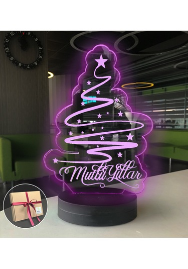 Mutlu Yıllar Çam Ağacı 3d Led Gece Lambası