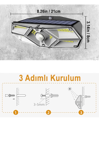Greentech Güneş Enerjili Hareket Sensörlü, 6 Taraflı 104 Led Aydınlatma / GT-SL13-2 Adet