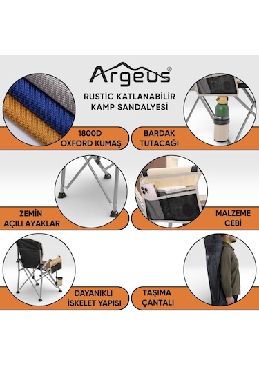 2 Adet Katlanır Kamp Sandalyesi Ve Alüminyum Masa Seti - Rustic Silver - Mavi Çok Renkli