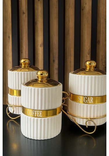 Fodis 3lü Gold Büyük Standlı Baharatlık Gold