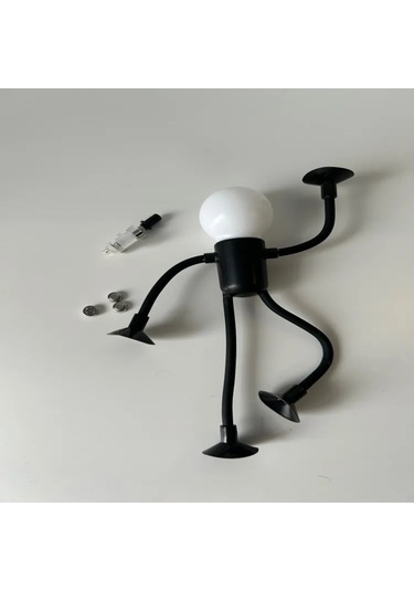 Konesam Usb Şarjlı Led Kişi Figürlü Gece Lambası - Yumuşak Sarı Işık, Çocuk Odası, Yatak Odası, Konforlu Atmosfer Siyah