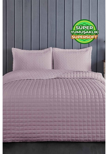 Evlen Home Joy Pamuklu Yatak Örtüsü Seti Çift Kişilik 3 Parça Elyaf Dolgulu Yumuşak Günlük Yıkanabilir Lila