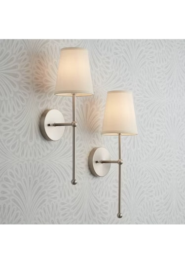 Modern Tasarım 1 Adet Pilli Aplik Aç Kapa Butonlu Kablosuz Krem Abajur Tak Çalıştır Gümüş Krom Krom